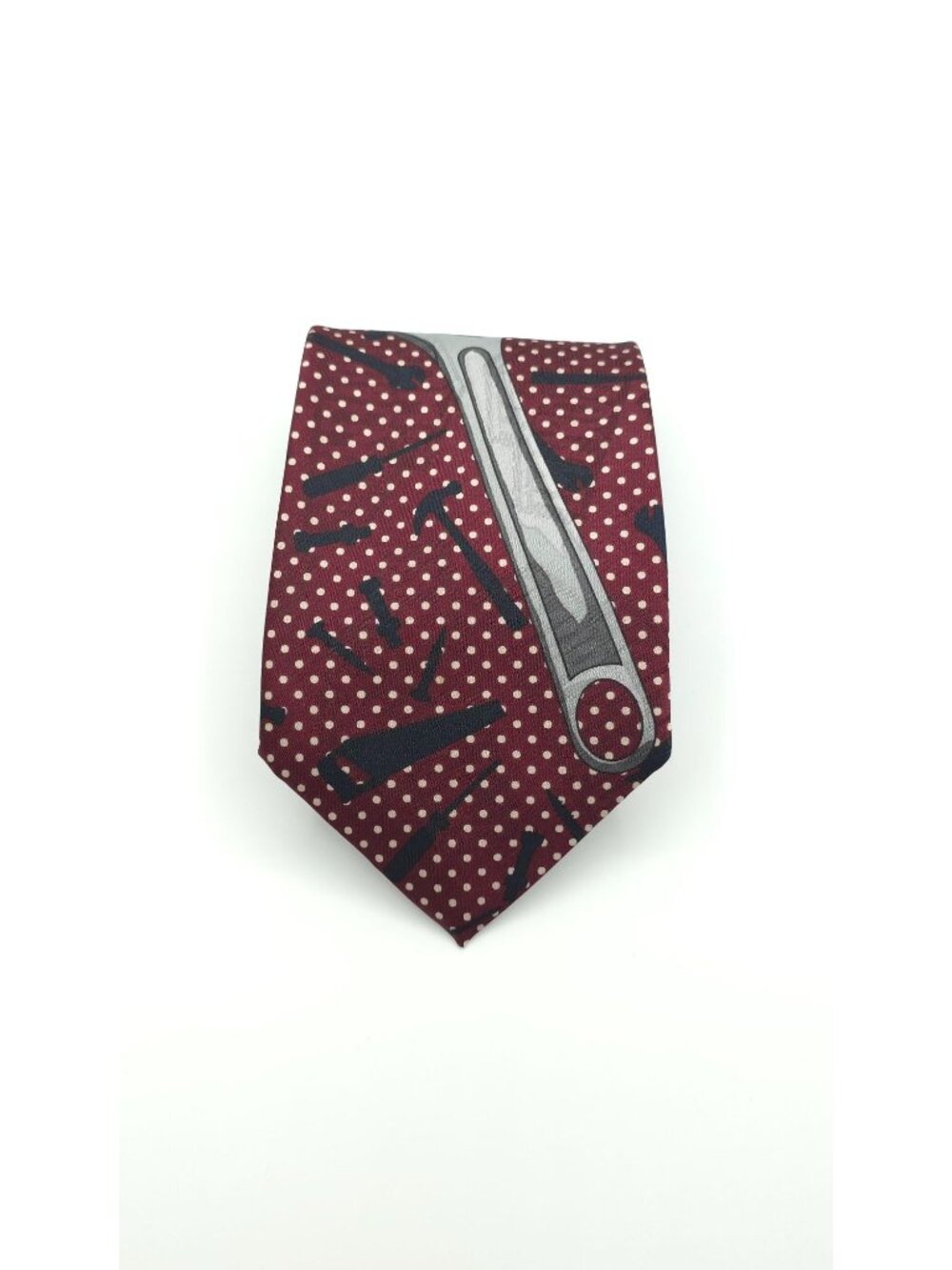Home Improvement Giant Wrench Novelty Tie Red With Polka Dots & Tools Design - Picture 2 of 7